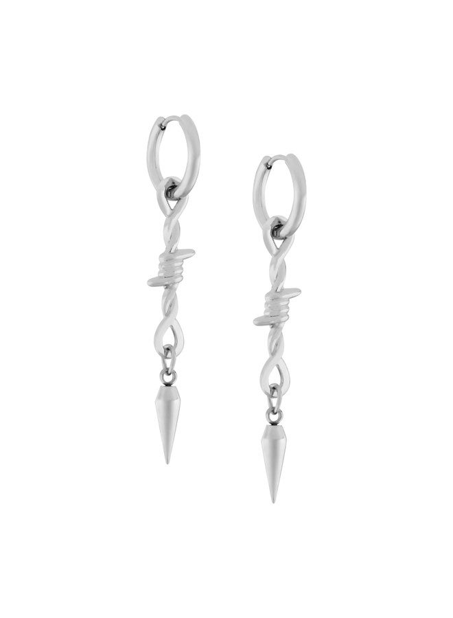 Sacina Goth Silver-tone Barbed Wire Spike Hoop Earrings, Gothic Emo Punk Grunge Y2k Aesthetic Earrings, Goth Jewelry, Christmas Jewelry Gift for Women - Image 1