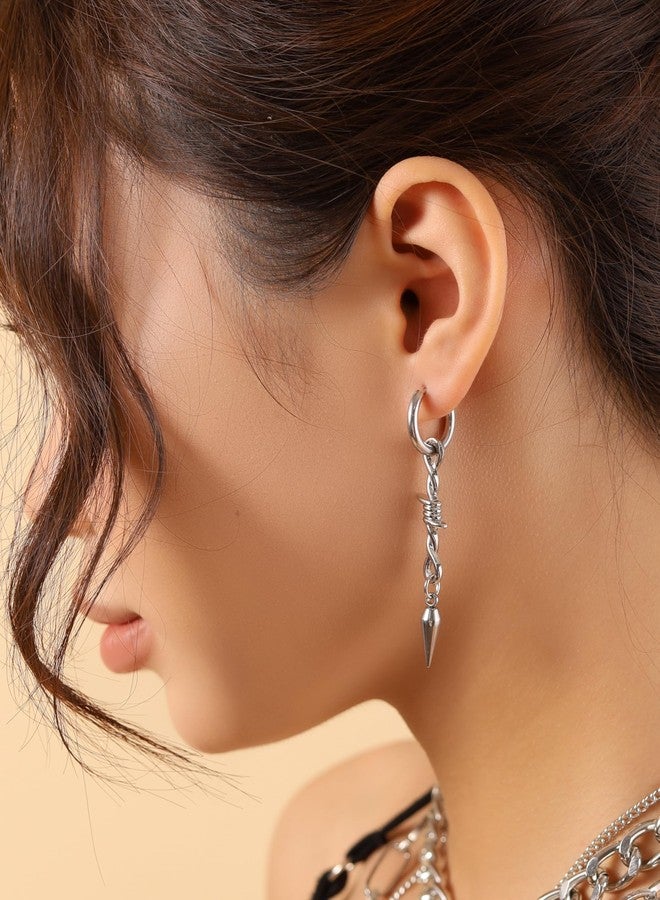 Sacina Goth Silver-tone Barbed Wire Spike Hoop Earrings, Gothic Emo Punk Grunge Y2k Aesthetic Earrings, Goth Jewelry, Christmas Jewelry Gift for Women - Image 4