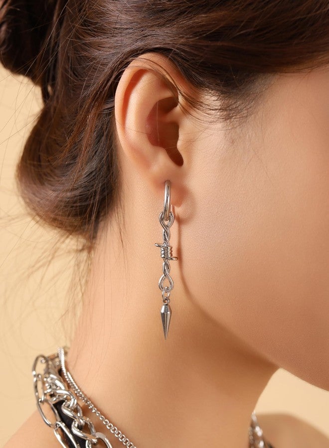 Sacina Goth Silver-tone Barbed Wire Spike Hoop Earrings, Gothic Emo Punk Grunge Y2k Aesthetic Earrings, Goth Jewelry, Christmas Jewelry Gift for Women - Image 3