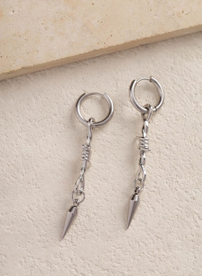 Sacina Goth Silver-tone Barbed Wire Spike Hoop Earrings, Gothic Emo Punk Grunge Y2k Aesthetic Earrings, Goth Jewelry, Christmas Jewelry Gift for Women - Image 5