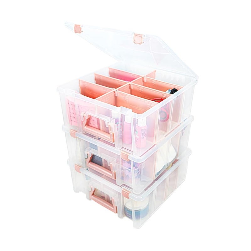 ArtBin 6990RK-AMZ Super Satchel Double Deep Compartment Box - Art Storage with 8 Removable Compartments, Smart Closure for Craft Supplies (Rose Gold - Pack of 3) - Image 1