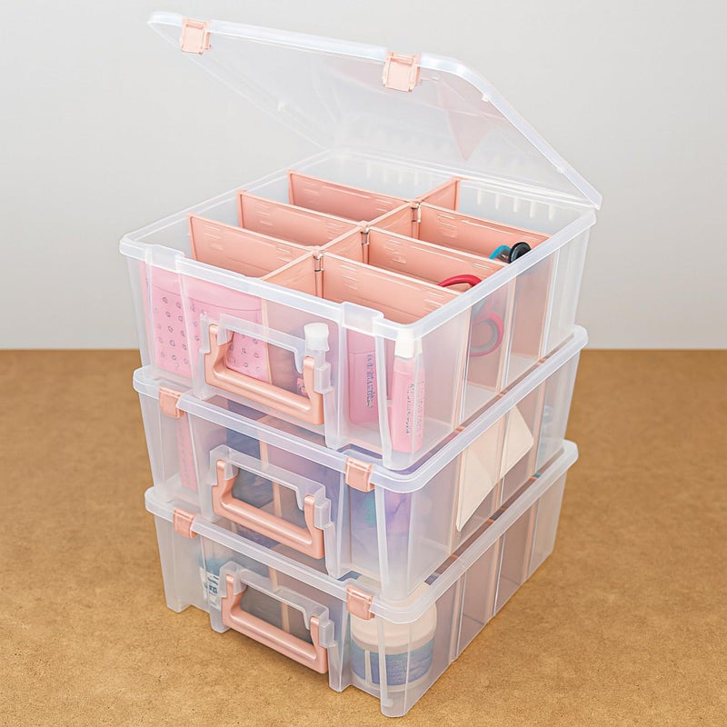 ArtBin 6990RK-AMZ Super Satchel Double Deep Compartment Box - Art Storage with 8 Removable Compartments, Smart Closure for Craft Supplies (Rose Gold - Pack of 3) - Image 3