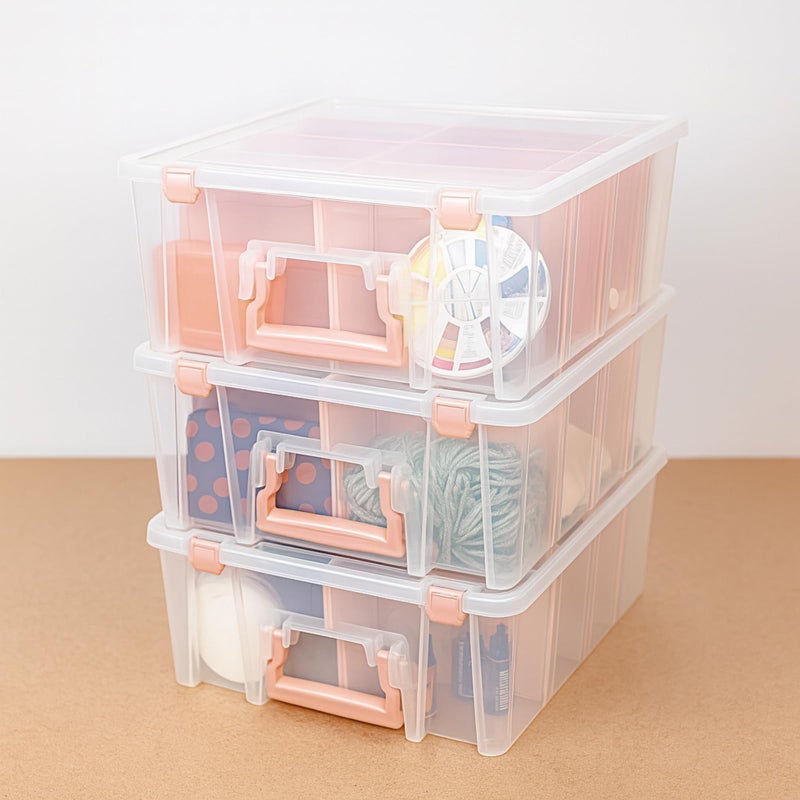 ArtBin 6990RK-AMZ Super Satchel Double Deep Compartment Box - Art Storage with 8 Removable Compartments, Smart Closure for Craft Supplies (Rose Gold - Pack of 3) - Image 2
