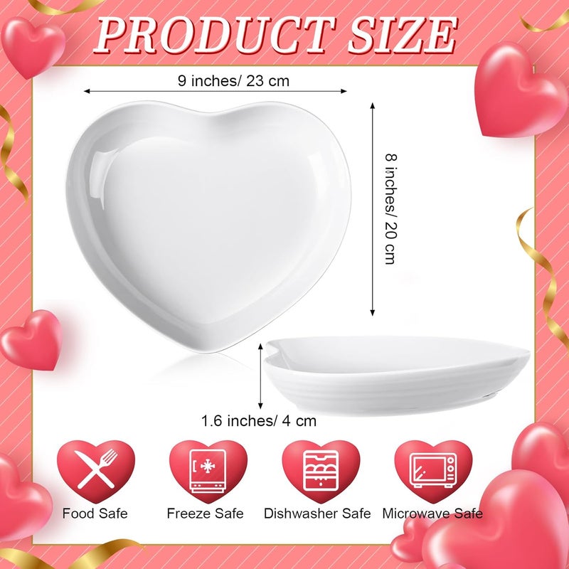 Tioncy 4 Pcs Ceramic Heart Shaped Plates 9 Inches Porcelain Heart Bowls Cute Plates Dinner Dishes for Dessert Salad Appetizer Party SuppliesWhite - Image 2