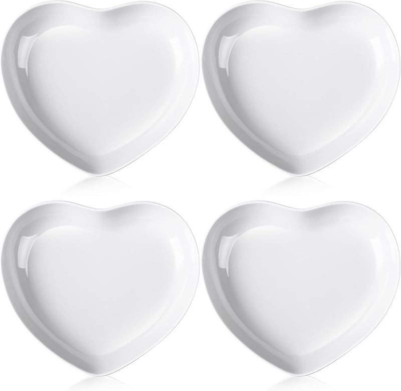 Tioncy 4 Pcs Ceramic Heart Shaped Plates 9 Inches Porcelain Heart Bowls Cute Plates Dinner Dishes for Dessert Salad Appetizer Party SuppliesWhite - Image 1
