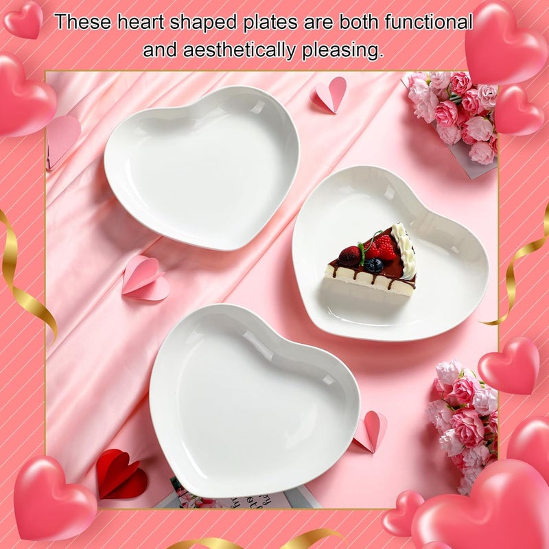 Tioncy 4 Pcs Ceramic Heart Shaped Plates 9 Inches Porcelain Heart Bowls Cute Plates Dinner Dishes for Dessert Salad Appetizer Party SuppliesWhite - Image 3