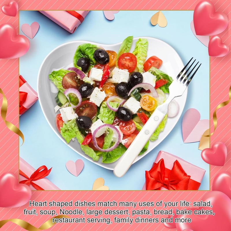 Tioncy 4 Pcs Ceramic Heart Shaped Plates 9 Inches Porcelain Heart Bowls Cute Plates Dinner Dishes for Dessert Salad Appetizer Party SuppliesWhite - Image 5