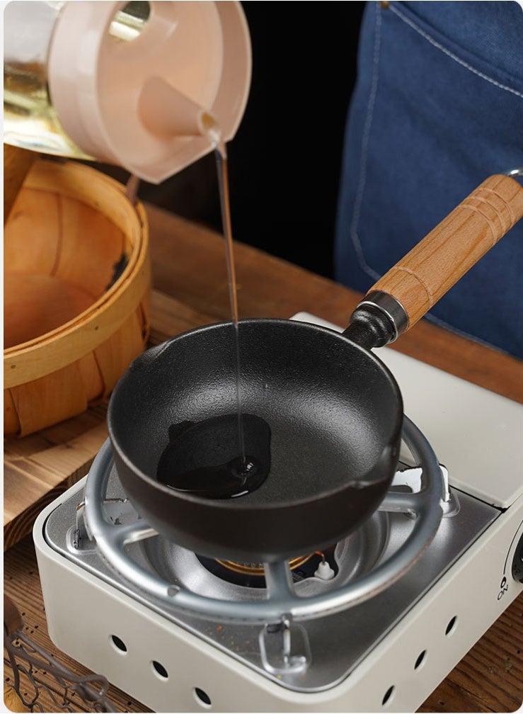 موندا قدر صغير من الحديد الزهر مع مقبض خشبي، قدر صغير من الحديد لتسخين الحليب والزبدة مع صنبور صب، سعة 400 مل - Image 1