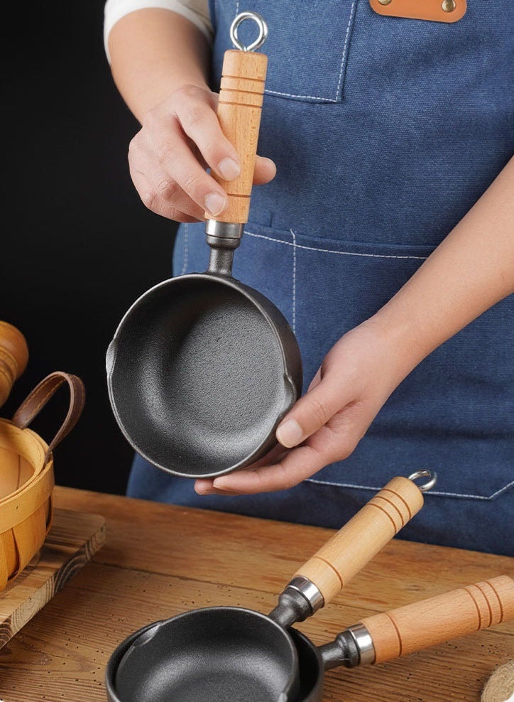 موندا قدر صغير من الحديد الزهر مع مقبض خشبي، قدر صغير من الحديد لتسخين الحليب والزبدة مع صنبور صب، سعة 400 مل - Image 5