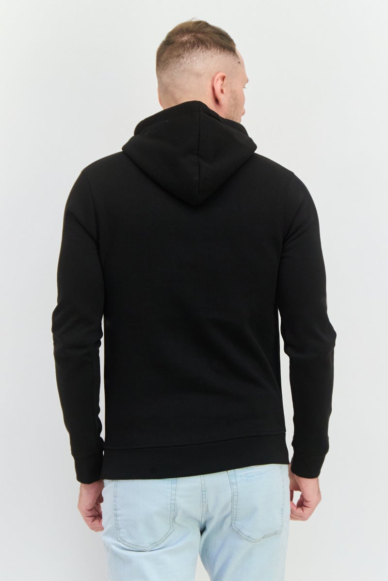 CROSSHATCH Men Hooded Brand Logo Long Sleeve Sweatshirt, Black  - Image 3