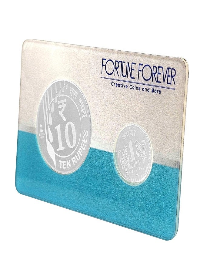 FORTUNE FOREVER مجموعة عملات "فورتشن فور إيفر" الفضية الخالصة من فئة 11 روبية، طراز "غيارا روبيا شاغون"، مع بطاقة أكريليك فاخرة جاهزة للإهداء، تحمل علامة الجودة BIS، مثالية لتقديمها كهدية في المناسبات السعيدة (نقاء 999) (11 غرام من الفضة). - Image 4