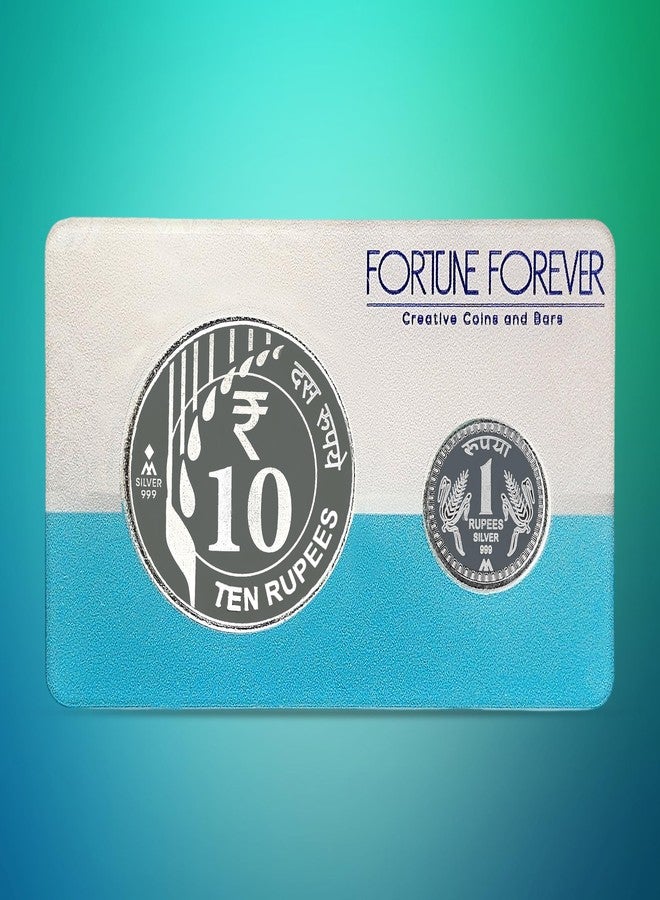 FORTUNE FOREVER مجموعة عملات "فورتشن فور إيفر" الفضية الخالصة من فئة 11 روبية، طراز "غيارا روبيا شاغون"، مع بطاقة أكريليك فاخرة جاهزة للإهداء، تحمل علامة الجودة BIS، مثالية لتقديمها كهدية في المناسبات السعيدة (نقاء 999) (11 غرام من الفضة). - Image 5
