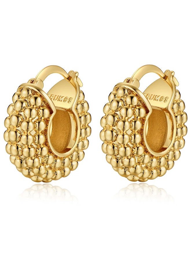 FRUMOS 18K Gold Plated Chunky Hoop Earrings for Women Fashion Thick Gold Hoops Set Jewelry for Birthday Christmas Gifts, Medium, Crystal, Cubic Zirconia - Image 1