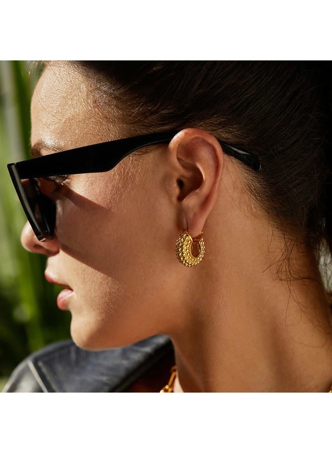FRUMOS 18K Gold Plated Chunky Hoop Earrings for Women Fashion Thick Gold Hoops Set Jewelry for Birthday Christmas Gifts, Medium, Crystal, Cubic Zirconia - Image 5