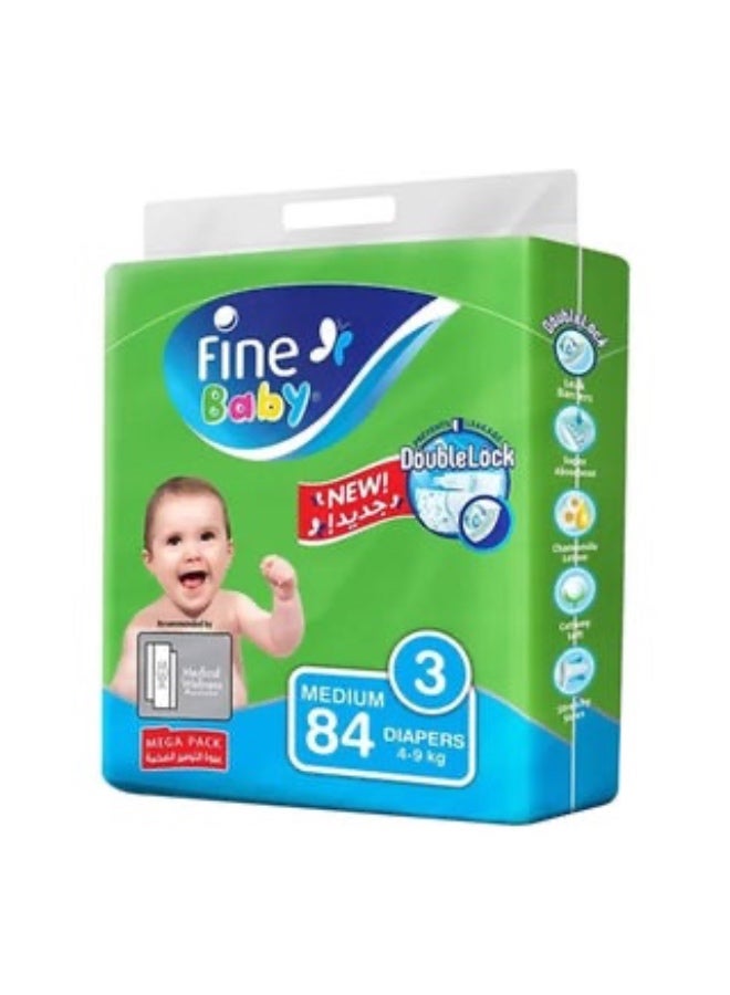 Fine Baby Pack Of 84 Mega Baby Diapers Medium New Double Lock Leak Barriers - Size 3 - 4-9kg