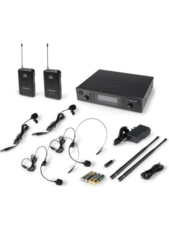 Phenyx Pro نظام ميكروفون لاسلكي مزدوج UHF من فينيكس برو PTU-71-2B، وظيفة المسح التلقائي، مخرجان XLR، مدى تشغيل يصل إلى 100 متر، قابل للتركيب في رف، عمر بطارية 8 ساعات، أسود | PTU-71-2B - Image 2