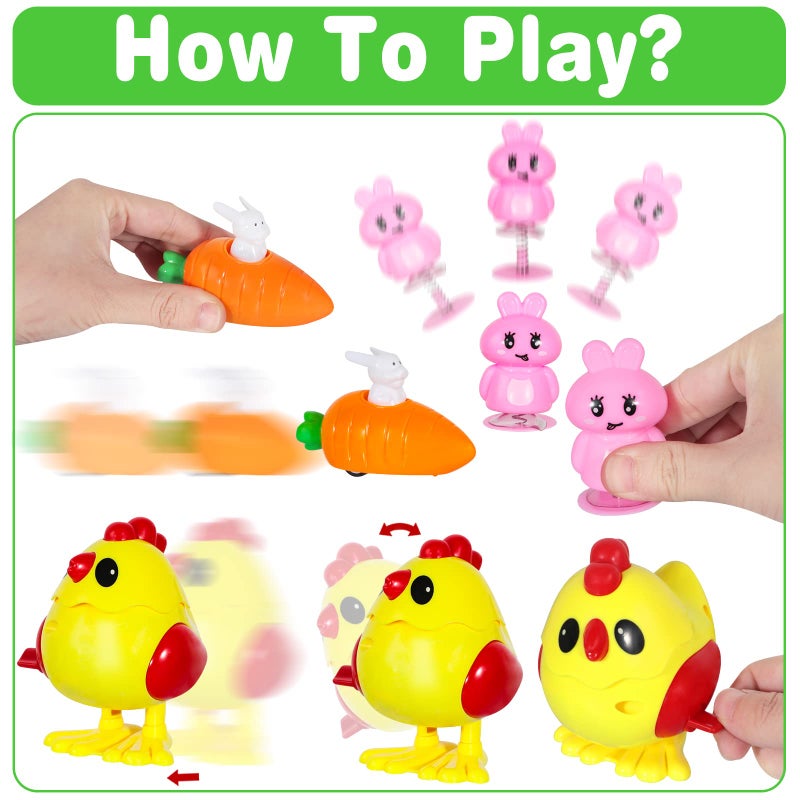 MGparty 12 Pack Easter Wind Up Toys Easter Party Favor Bunny Toys Easter Basket Stuffer Pinata Toys Goodie Bags Easter Gifts for Kids - Image 3
