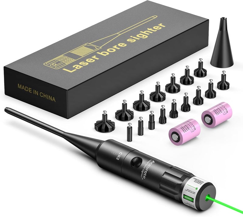 EZshoot Bore Sight Kit Bright Green or Red Dot BoreSighter with Big Button Switch for .17 to 12GA Caliber - Image 1