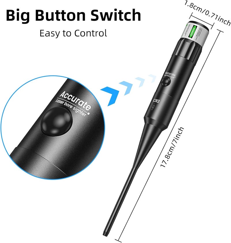 EZshoot Bore Sight Kit Bright Green or Red Dot BoreSighter with Big Button Switch for .17 to 12GA Caliber - Image 5