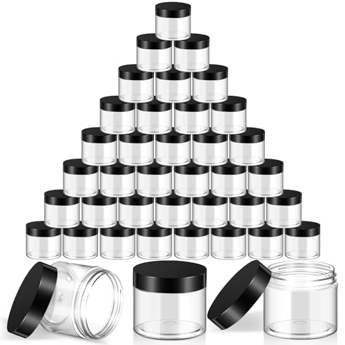 SATINIOR 36 Pieces 0.17 oz Plastic Jars with Lids Wide Mouth Airtight Reusable Container Acrylic Cosmetic Small Jars for Lotions Ointments Travel Toiletries Creams Make up Storage(Black) - Image 1