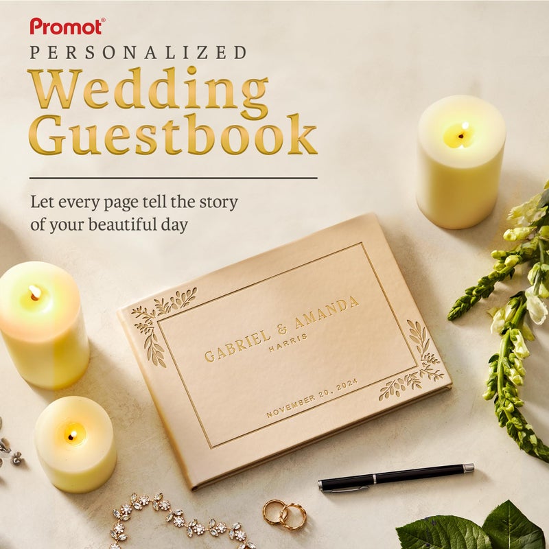Promot Personalized Wedding Guest Book - Elegant Hardcover Guestbook for Wedding Reception, Bridal and Baby Shower, Birthday, Wedding Books Guests to Sign, Custom Embossed Text with Gold Metallic Foil - Image 2
