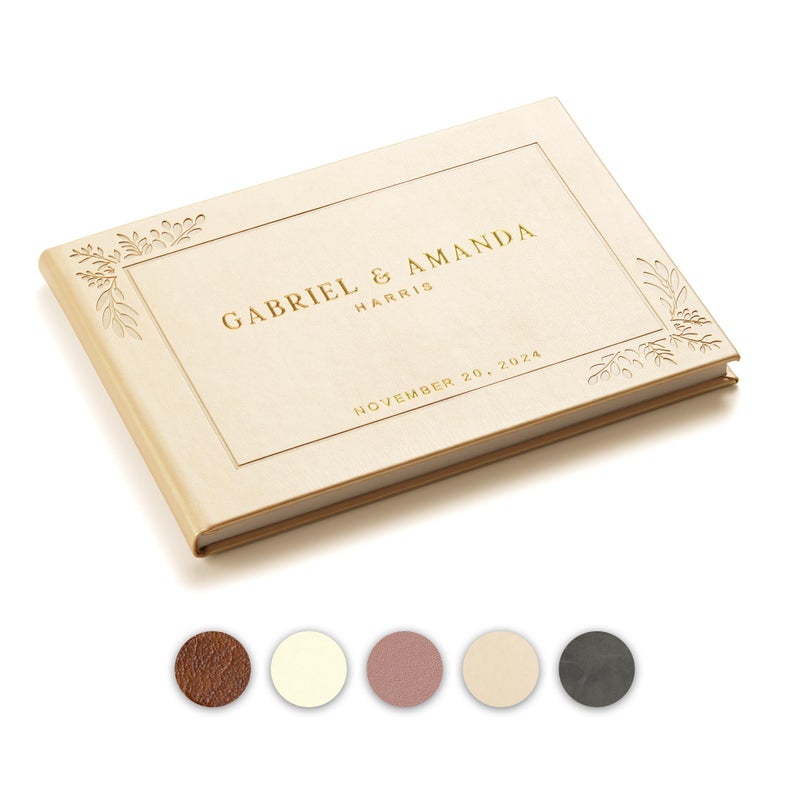 Promot Personalized Wedding Guest Book - Elegant Hardcover Guestbook for Wedding Reception, Bridal and Baby Shower, Birthday, Wedding Books Guests to Sign, Custom Embossed Text with Gold Metallic Foil - Image 1