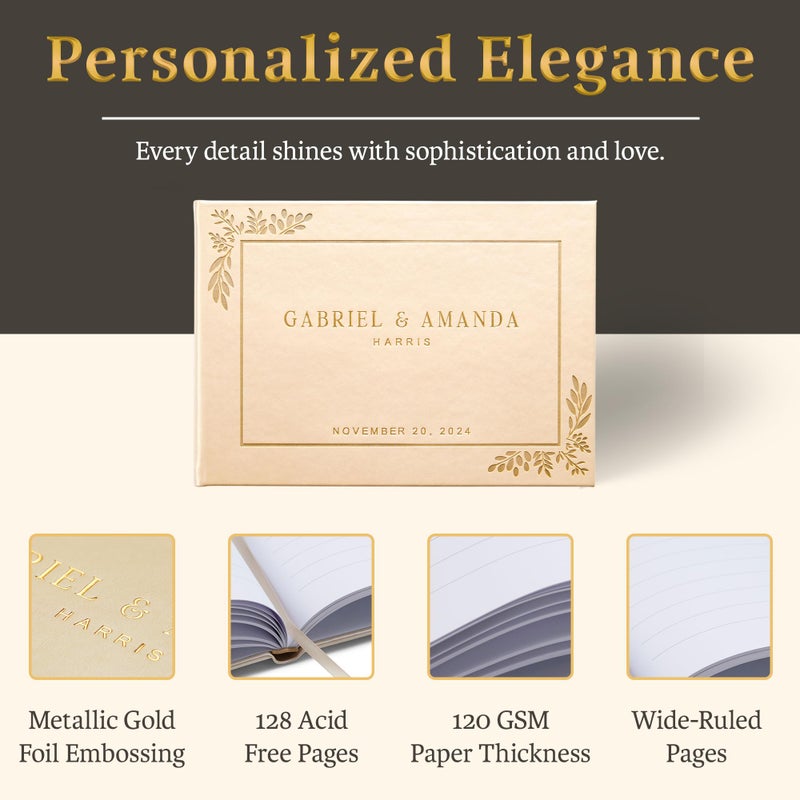 Promot Personalized Wedding Guest Book - Elegant Hardcover Guestbook for Wedding Reception, Bridal and Baby Shower, Birthday, Wedding Books Guests to Sign, Custom Embossed Text with Gold Metallic Foil - Image 5