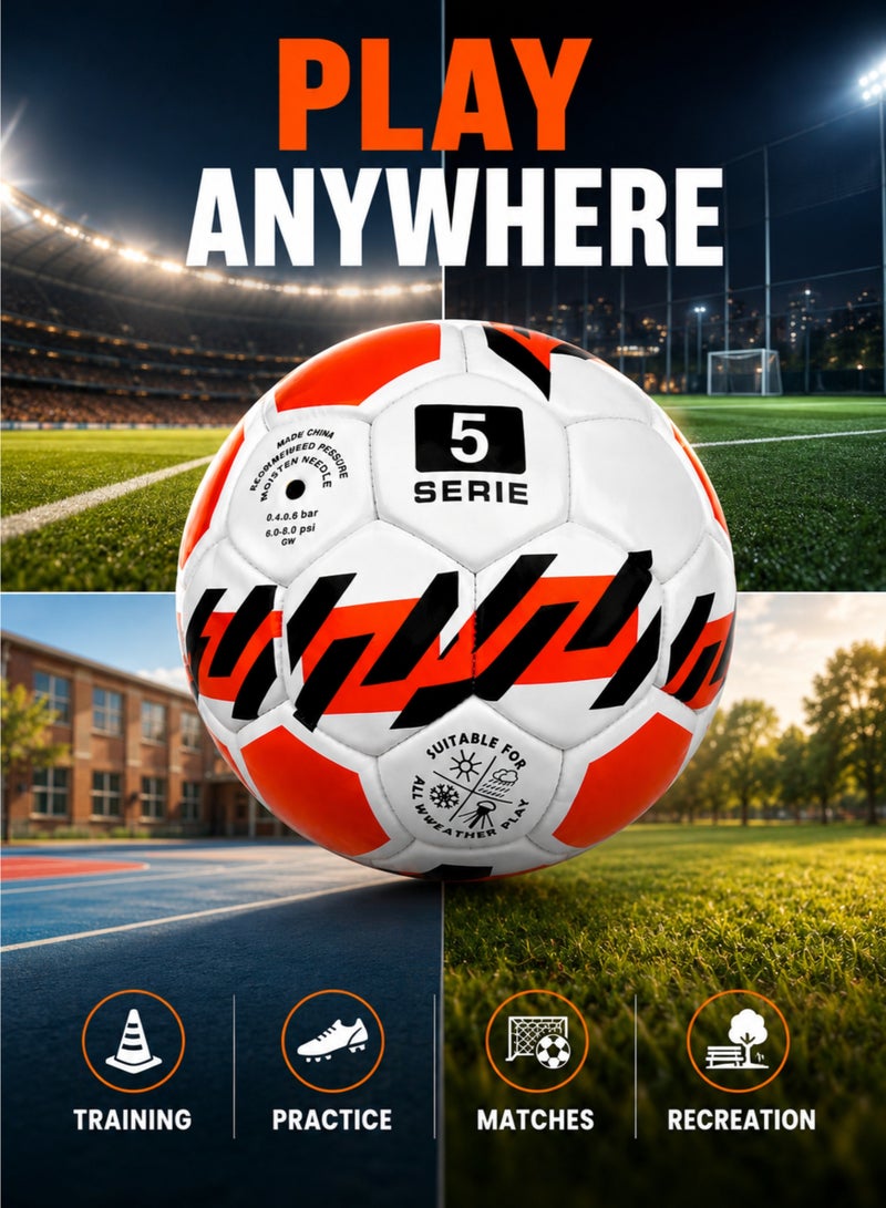 Size 5 Football Soccer Ball Training Match Ball Soft Touch Machine Stitched for Indoor & Outdoor Play - Image 3