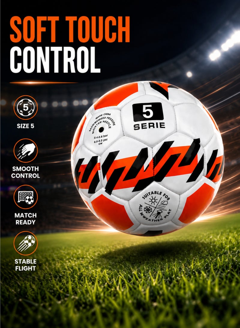Size 5 Football Soccer Ball Training Match Ball Soft Touch Machine Stitched for Indoor & Outdoor Play - Image 2