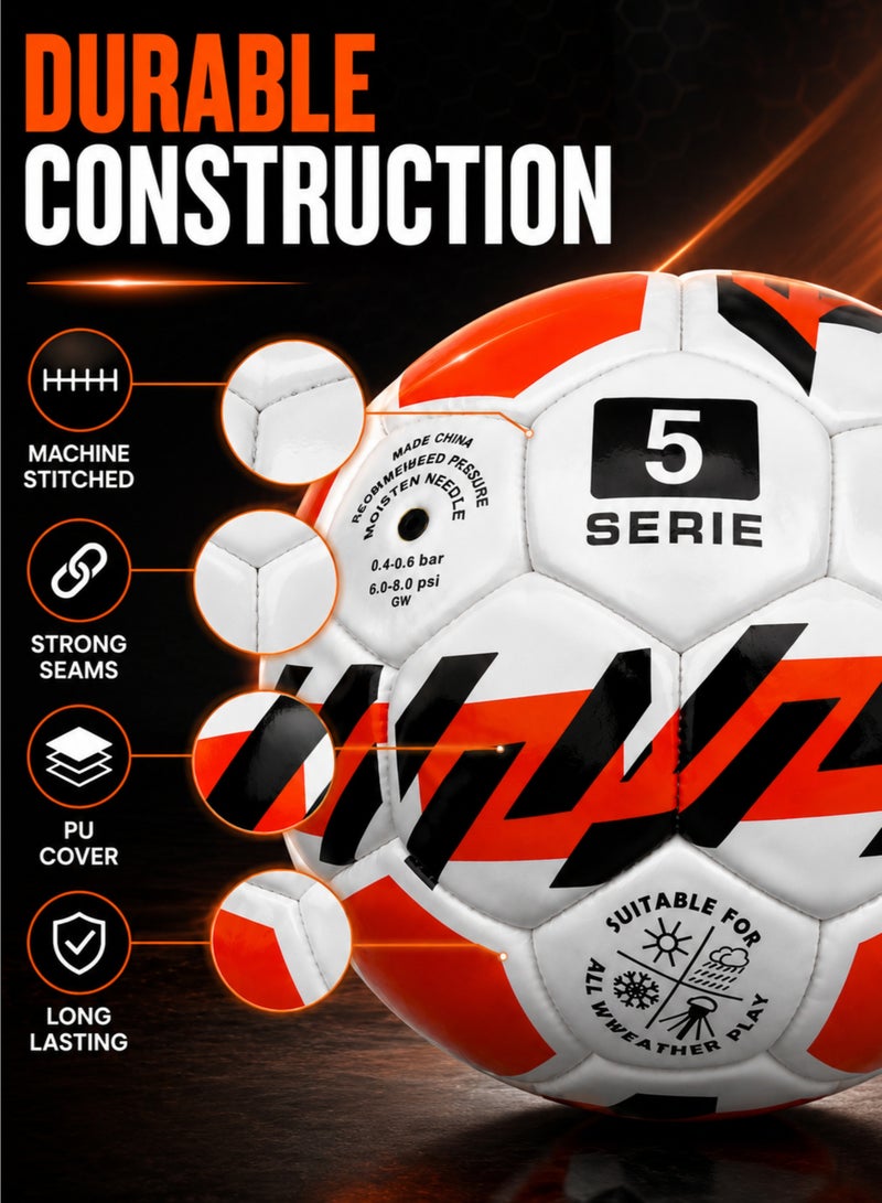 Size 5 Football Soccer Ball Training Match Ball Soft Touch Machine Stitched for Indoor & Outdoor Play - Image 4