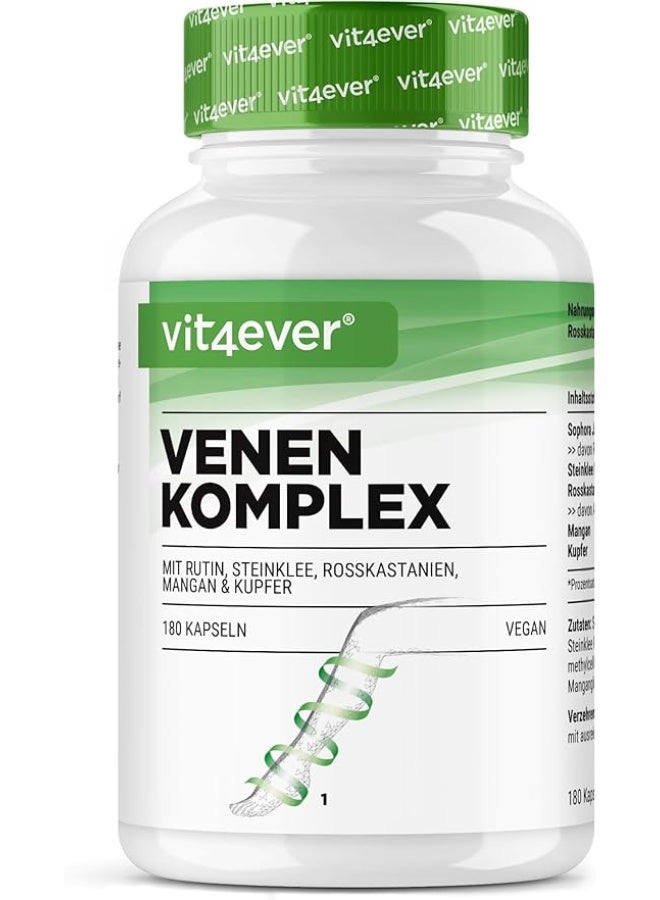 Vit4ever Vein Complex, High-Dose Rutin, Honey Clover, Horse Chestnut Extract, Manganese & Copper, Supports Healthy Circulation and Vein Strength, Premium Vegan Formula, 180 Capsules (3 Month Supply) - Image 1