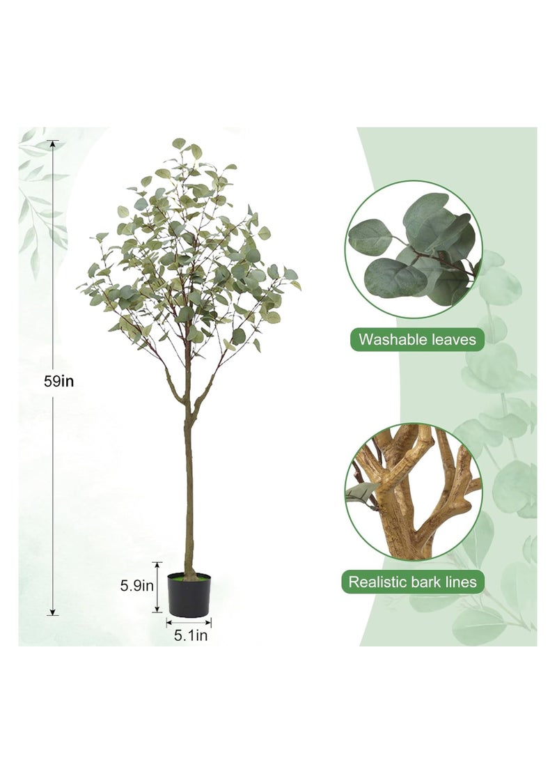 Rightsure Artificial Eucalyptus Tree with Natural Wood Trunk and Realistic Leaves, Faux Eucalyptus Tree for Home Decor Indoor, Tall Green Fake Plant with Pot (150CM)  - Image 2