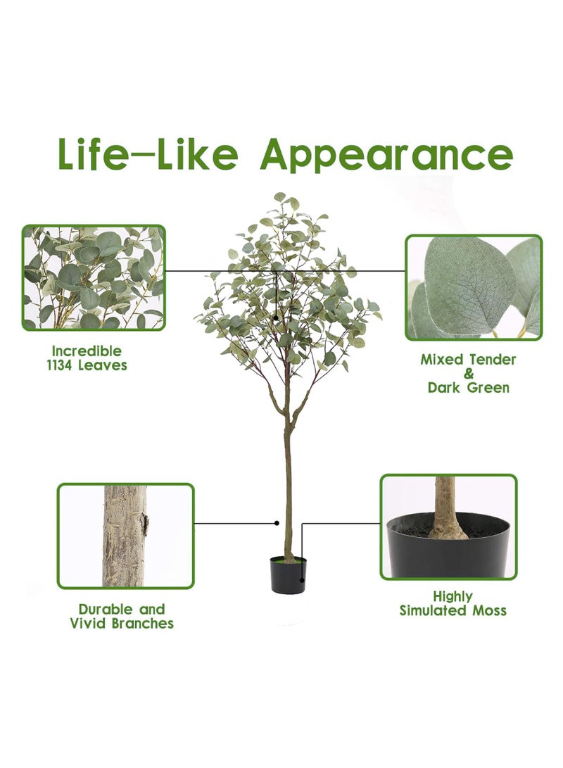Rightsure Artificial Eucalyptus Tree with Natural Wood Trunk and Realistic Leaves, Faux Eucalyptus Tree for Home Decor Indoor, Tall Green Fake Plant with Pot (150CM)  - Image 3