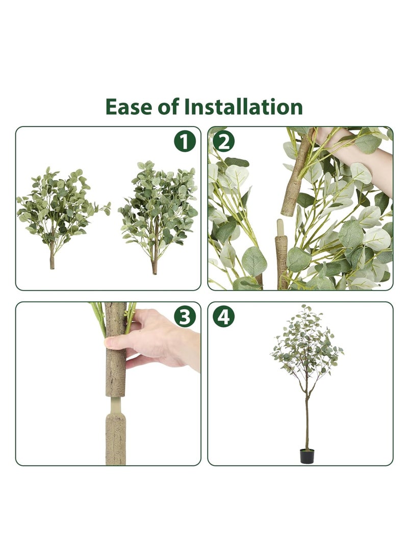 Rightsure Artificial Eucalyptus Tree with Natural Wood Trunk and Realistic Leaves, Faux Eucalyptus Tree for Home Decor Indoor, Tall Green Fake Plant with Pot (150CM)  - Image 4