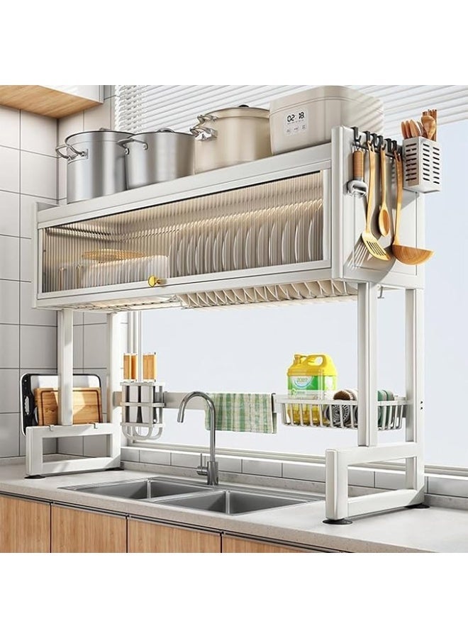 UV Enterprises Over the Sink Dish Drainer Drying Rack 3 Tier Over Sink Dish rack for a Tidy Kitchen Sink Shelf Organized Space-Saving Dish Rack with Cover for Dishes, Glasses, Bowls, and Cutlery - Image 1