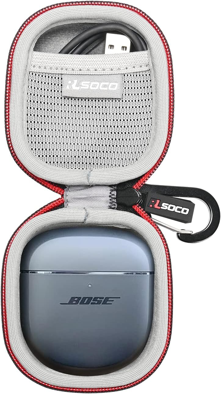 آر كيه باي كيس حافظة الصلبة لسماعات Bose New QuietComfort Ultra من الجيل الثاني / QuietComfort Ultra / Earbuds II اللاسلكية المانعة للضوضاء - أسود | حافظة تخزين مقاومة للصدمات والغبار والماء مع مشبك كربينر - Image 1