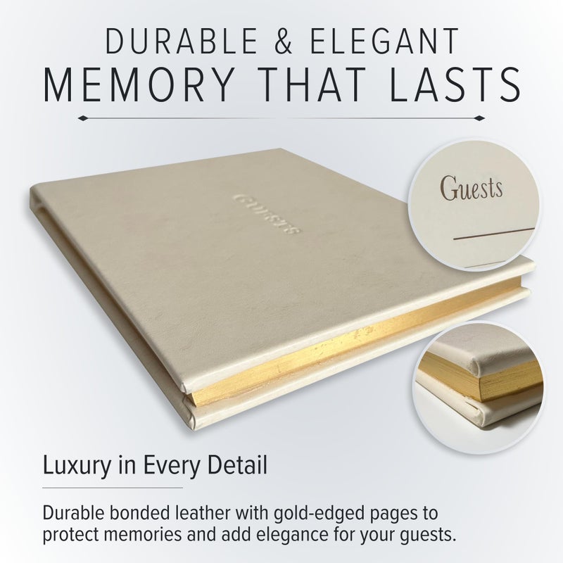 Gallery Leather Gallery Leather Guest Book Wedding, Party, Special Events, add Polaroid Photos, 192 Lined Pages, Bonded Leather, Hardcover - Acadia Green  - Image 3