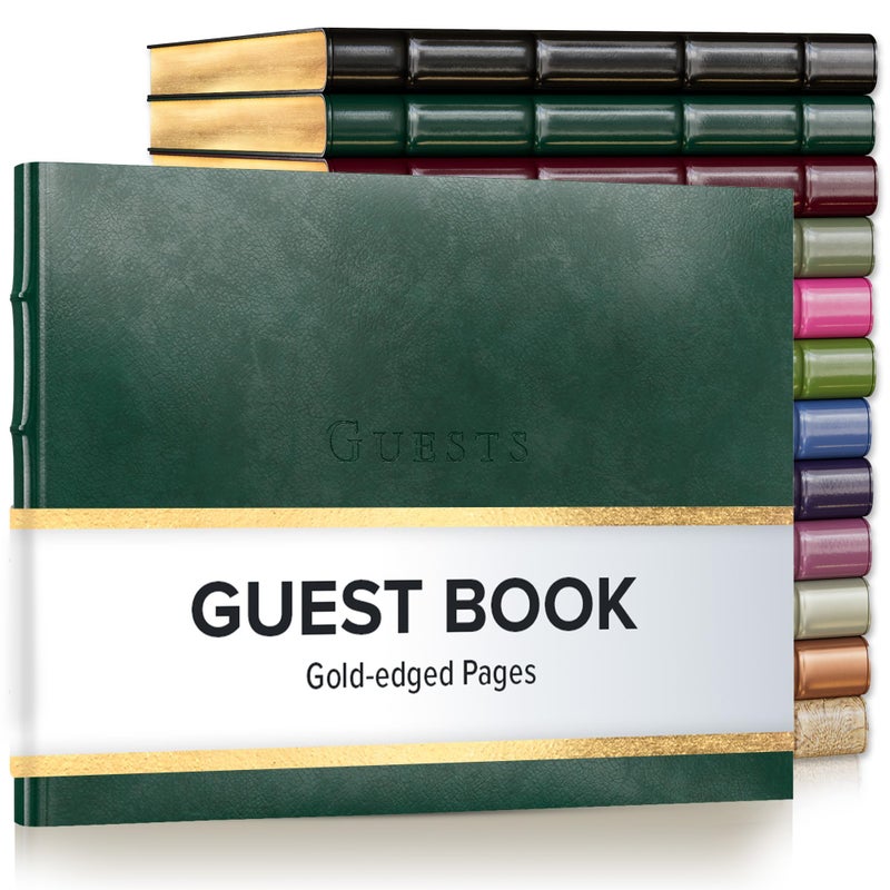 Gallery Leather Gallery Leather Guest Book Wedding, Party, Special Events, add Polaroid Photos, 192 Lined Pages, Bonded Leather, Hardcover - Acadia Green  - Image 1