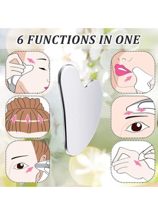 Stainless Steel Gua Sha Facial Tools Guasha for Face Metal Gua Sha Tighten Skin Massage Guasha Beauty Tool for Body Eyes Neck Massager with Travel Pouch Skin Care Gifts (Silver) - view 3