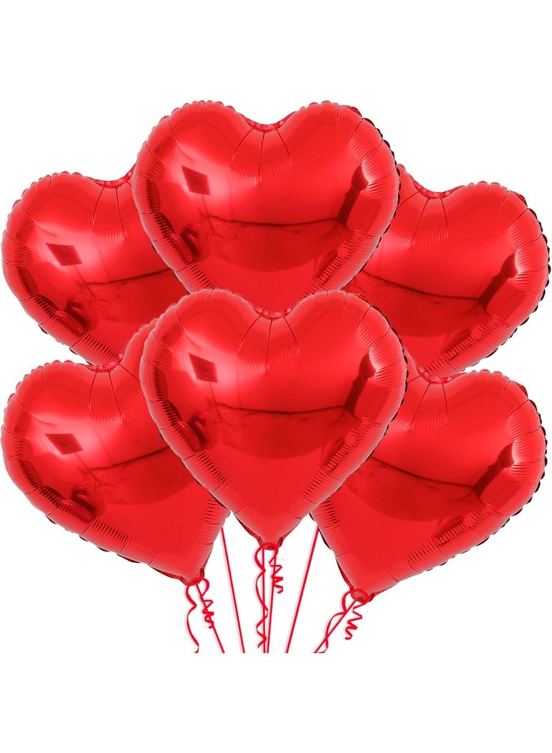 Red Heart Shaped Foil Balloons Set - Pack of 6 | Helium Supported Romantic Love Balloon Kit | Red Heart Balloon for Wedding, Anniversary, Valentines Day, Proposal, Bridal Shower, Birthday Decorations - Image 1
