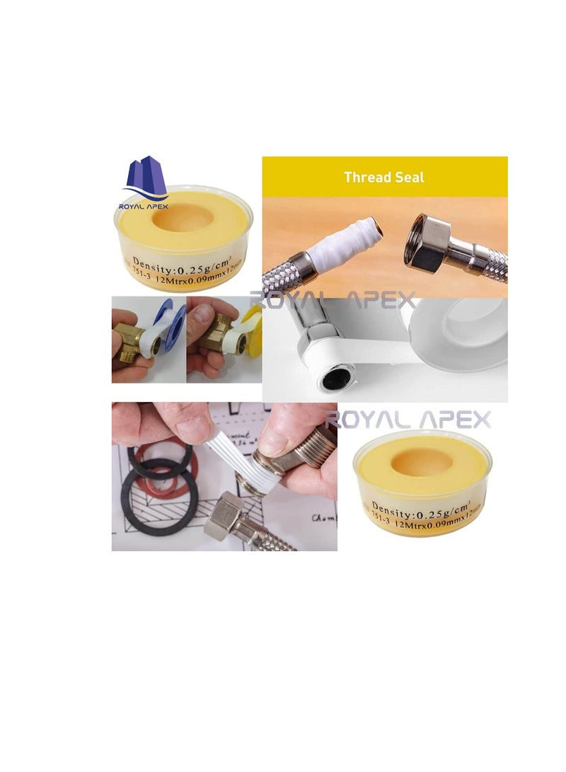Thread Sealing Teflon Tape EN 751-3 with 0.25g/cm2 Density 0.9mmx12mm PTFE for Pipe Fittings and Fixing Water Leak Pack of 50 - Image 2