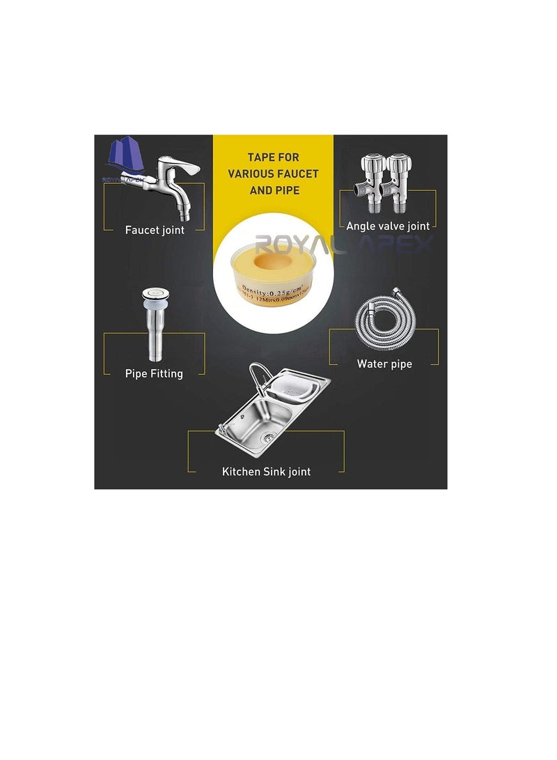 Thread Sealing Teflon Tape EN 751-3 with 0.25g/cm2 Density 0.9mmx12mm PTFE for Pipe Fittings and Fixing Water Leak Pack of 50 - Image 3