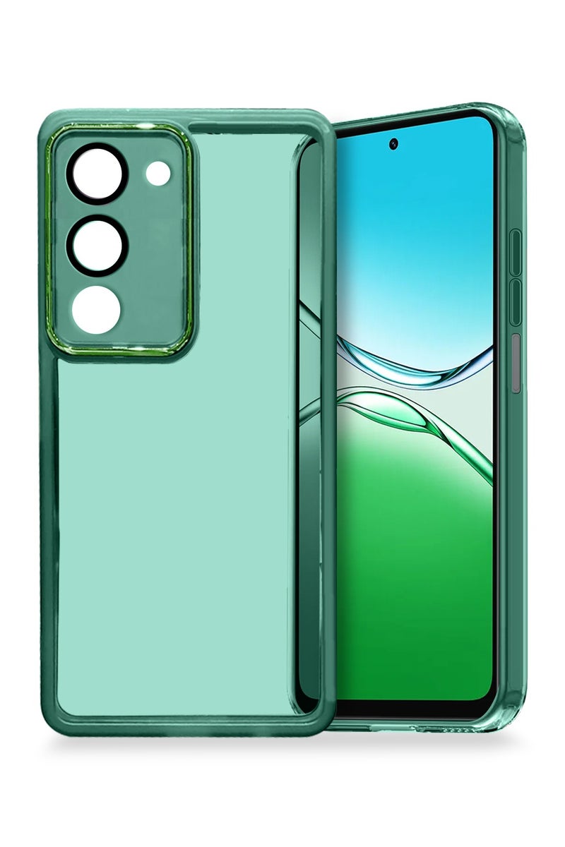 Wtech Oppo A5 4G/5G 2025 Soft Transparent TPU Camera Lens Protection Silicone Ultra Thin Phone Stylish Electroplated Camera Border Back Case Cover - Dark Green - Image 1