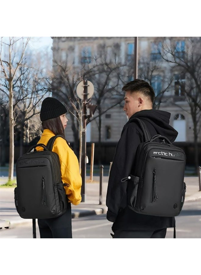 أركتيك هانتر حقيبة ظهر Arctic Hunter للرجال والنساء، 21 لترًا، حقيبة كمبيوتر محمول أنيقة مقاس 15.6 بوصة، سعة للاستخدام اليومي، حقيبة ظهر كمبيوتر محمول كاجوال متعددة الجيوب، مقاومة للماء، خفيفة الوزن، حقيبة ظهر مبطنة للمكتب والجامعة، لون أسود - Image 4
