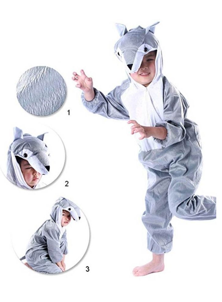 Brain Giggles Brain Giggles Wolf Animal Plush Costume Design Carnival Party Jumpsuit for Kids Boys and Girls Large  - Image 2