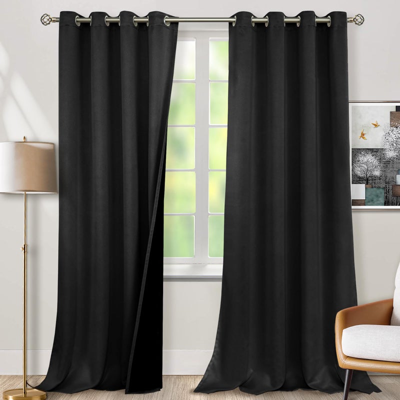 BGment الستائر الأسود Blackout Stretains 96 بوصة طول 2 لوحات لغرفة المعيشة معزولة حرارية 100 ٪ الستائر حظر الضوء والستائر الستائر الصوتي - Image 1