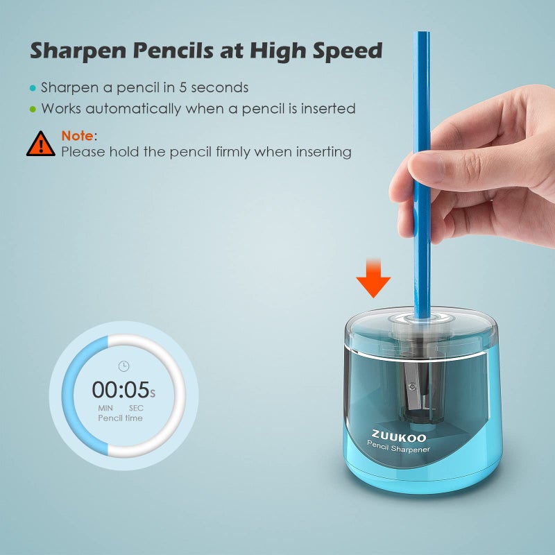 Zuukoo Electric Pencil Sharpeners, Battery Powered for Colored Pencils, High-Speed Operated Automatic & Manual Pencil Sharpener for Kids, Home School (blue1) - Image 4