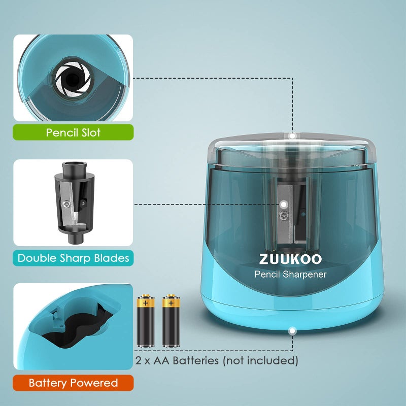 Zuukoo Electric Pencil Sharpeners, Battery Powered for Colored Pencils, High-Speed Operated Automatic & Manual Pencil Sharpener for Kids, Home School (blue1) - Image 3