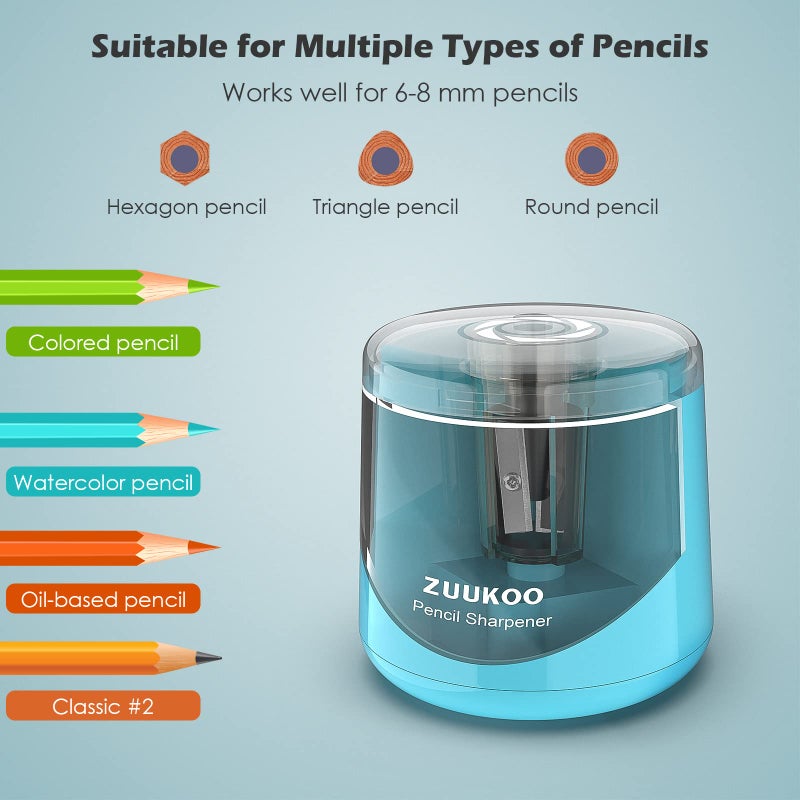 Zuukoo Electric Pencil Sharpeners, Battery Powered for Colored Pencils, High-Speed Operated Automatic & Manual Pencil Sharpener for Kids, Home School (blue1) - Image 2