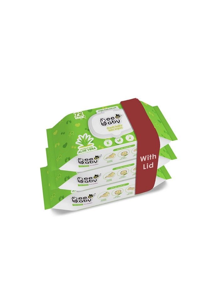 Beebaby Fresh Baby Wet Wipes With Plastic Lid Contains Aloe Vera Vitamin E & Anti Bacterial Ingredients. Ideal For Cleaning & Moisturising Newborn. 3 Pack Of 72 Wipes - Image 2